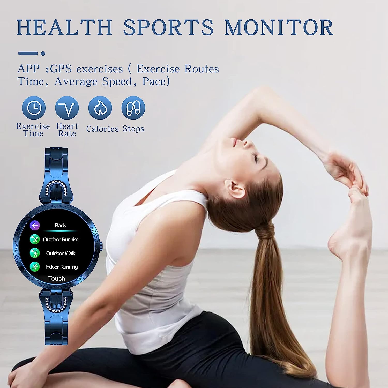 Yihou Women Smart Watch for Android iOS Phone Fitness Tracker Waterproof Activity Tracker Pedometer Step Calories Counter Sleep Tracker Exercise Sport Luxury Fashion Lady Smartwatch Gold Silver Blue - Image 4